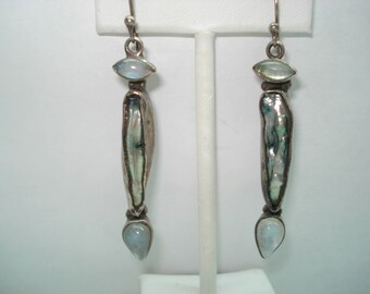 Moonstone Biwa Pearl Sterling Silver Pierced Earrings