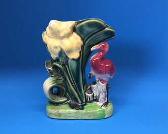 Vintage Flamingo Planter, Shafford, Hand Decorated, Vintage Flamingo Figurine