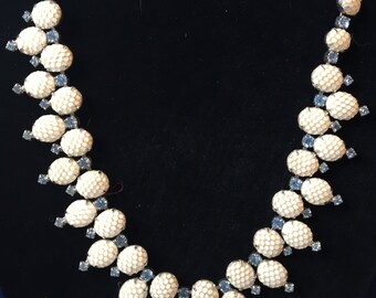 Vintage Kramer of NY Milkglass Necklace with Blue Stone Accents