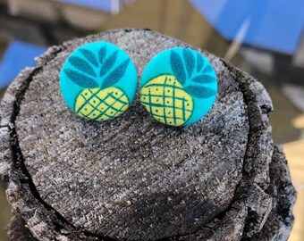 Pineapple Fabric Button Earrings