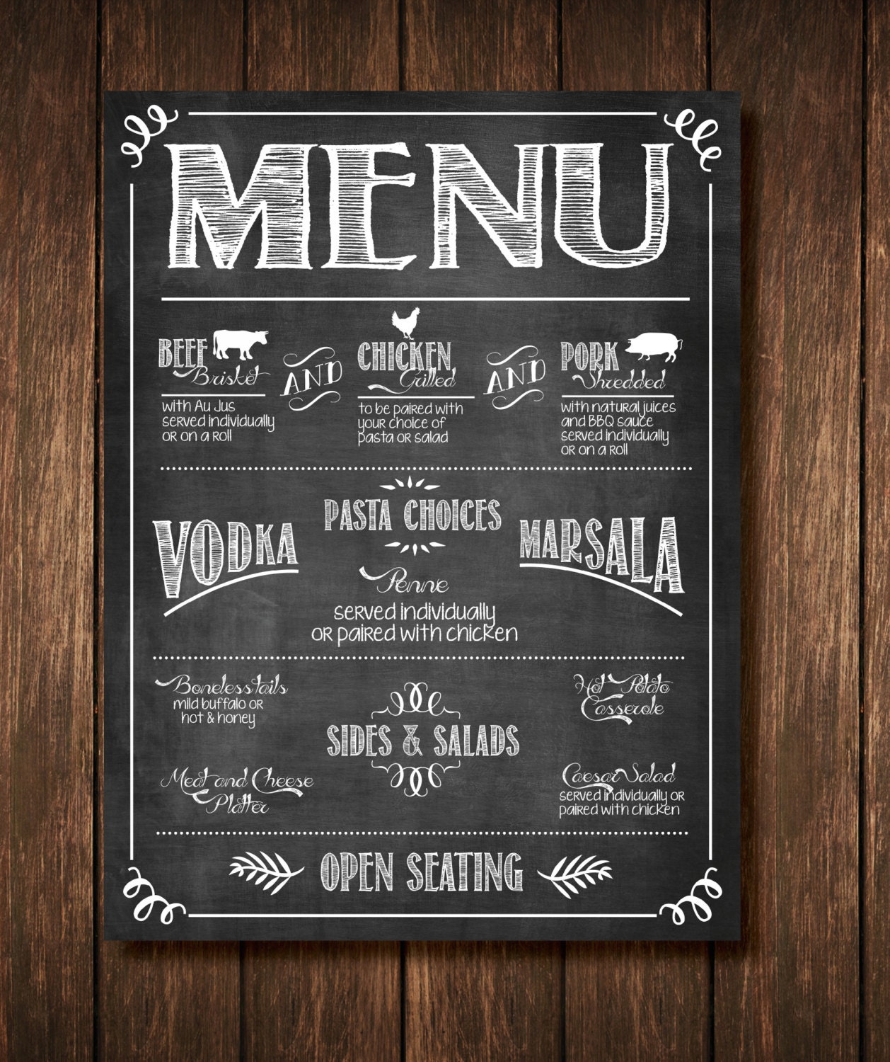 Chalkboard Buffet Menu Sign Custom Digital Copy