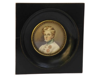 French Antique Miniature Portrait Painting of Napoleon II. 19th Century French Art of the Duke of Reichstadt. Antique French Militaria.