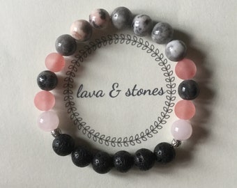 White Lava Bead and Stone Bracelet
