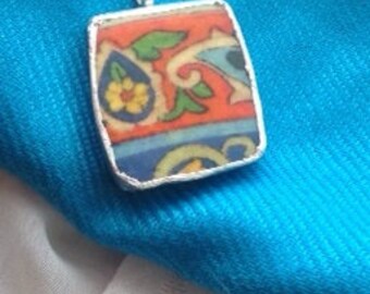 Broken China Pendant ... Red-Orange, Yellow, Blue