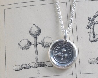 shamrock wax seal necklace - erin go bragh - fine silver Victorian trinket wax seal jewelry