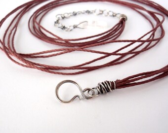 70cm Brown Hemp Necklace ~ 28 inches ~ Handcrafted with Eco-Friendly Recycled Sterling Silver ~ Extension Chain with Clear Quartz Drop