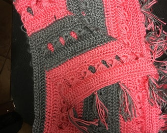 gray and pink afghan 55x34