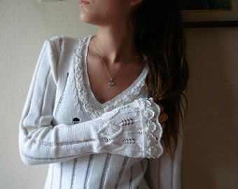 Upcycled sweater White sweater Upcycled Clothing Eco Fashion Romantic Clothing M Large size