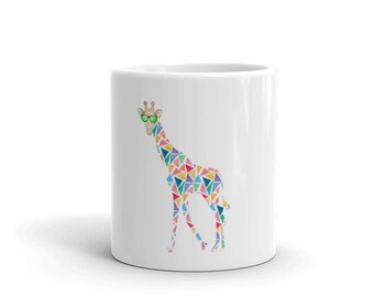 Mug - Giraffe white mug - ceramic giraffe mug - colorful giraffe - tall animal