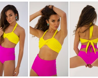Fucsia/yellow high waisted bikini (sold separately)