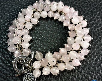 Adorable Bracelet de Quart Rose et Argent Plaqué