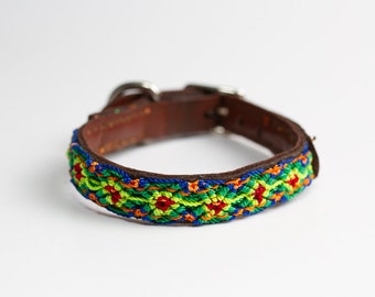 XX-Small Collar, Handmade Multicolored, Handwoven, Leather Cat, Small Dog Collars, Mexican Leather Dog Collar, Leather Friendship Bracelet