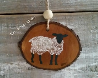 Sheep Ornament, Christmas Ornament, Original, Farm ornament, Wood Slice, Wood Ornament, sheep, Farmer gift, Gift