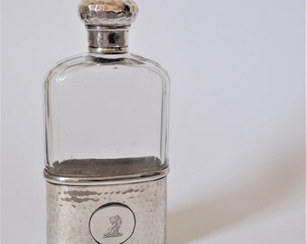 Antique silver and glass hip flask