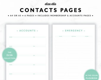 CONTACTS & ACCOUNTS / Address Book / 2018 Planner / Planner Accessories / Contacts / Password Keeper / The Elsa Planners in Flourish / 418