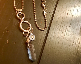 Quartz raw crystal pendant necklace, quartz point necklace, blue gray quartz, bohemian jewelry, raw stone jewelry, wire wrapped crystal