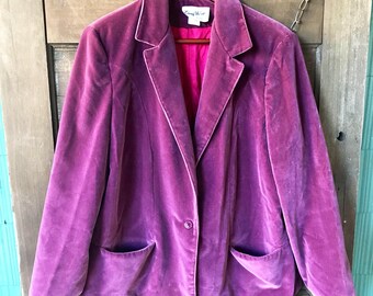 Vintage 70's Perfect Purple Velvet Blazer Jacket Easy Wear by Bradley size medium/large