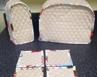 Appliance Covers Set Khaki 2 Slice Toaster Cover with a Can Opener Cover Quilted Fabric Kitchen Appliance Covers Sewn and Ready to Ship