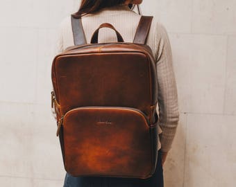 Leather Backpack Rucksack suitable for 15.7'' Laptop for men and women - Porter by Niche Lane