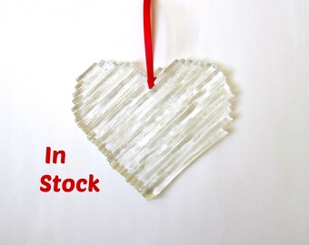 Fused glass heart, chunky clear heart light catcher, window decoration, wedding gift, love valentine gift for her, glass art, home decor