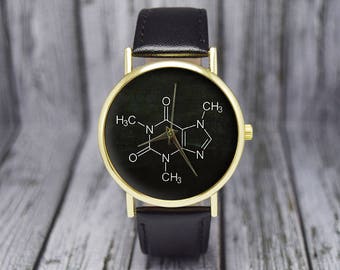 Caffeine Molecules | Molecular Structure | Coffee | Geometric | Leather Watch | Ladies Watch | Men's Watch | Birthday | Gift Ideas | Geekery