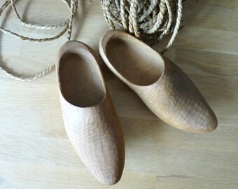 Antique French Children Wooden Clogs, Handcarved Wooden Clogs, Handcrafetd Antique French Clogs, French Folk Art