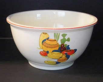 Pottery Mixing Bowl Lrg. Homer Laughlin 1935 Mexicana Kitchen Kraft Oven Serve Bowl