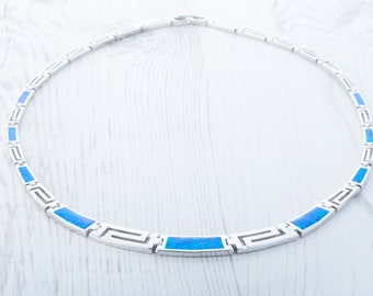 Natural blue & green Opal and Sterling silver Necklace