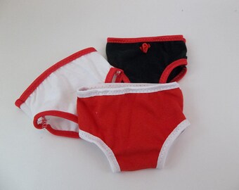 18 inch Doll Underwear Fits American Girl Doll 3 pr. White Black and Red Panties