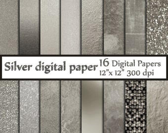 Silver Digital Paper: "SILVER FOIL PAPERS" Platinum papers Metallic Silver Paper Silver Backgrounds Digital Silver Foil grey textures