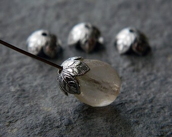 10 Small Foliage Bead Caps 8mm Antique Silver Brass Bohemian Findings For Jewelry Making DIY Ox Silver Plated Brass Beadcaps Made in USA