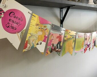 vintage 1970's book page banner CoCo's Candy Store bunting garland decoration