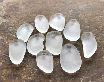 WHITE Beach Glass CHARMS Top Drilled Sea Glass Beads Dangles