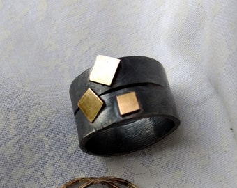 Distressed, Big Band, 14/20 Gold Accents, Oxidized, Argentium,