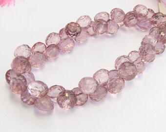 Pink Quartz Faceted Chubby Onion Candy Kiss Briolettes 7mm - 8mm Gemstones Gems (10 beads)