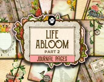 Rose Journaling Kit– Life Abloom - 10 Journal Refill Pages - vintage junk journal, floral digital paper, diy journal, junk journal kit