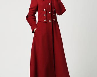 Red wool coat, Long coat, military Coat, maxi coat, Women coat, winter coat, designer coat, warm coat, wool coat women, wool clothing 1118