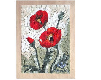 Mosaic kit DIY Poppies Stained glass mosaic tiles - Mosaics wall art - Craft kit for adults - Birthday/Wedding/Anniversary gift ideas women