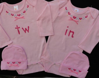 Tw in - Twin Onesie sets, Non Identical Twins, Shower Gift, Hand Painted Onesies, Personalized Onesies