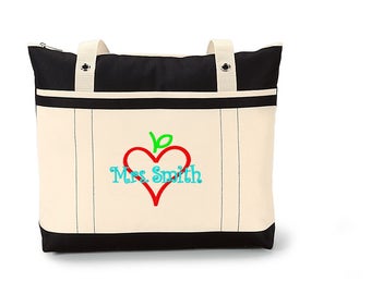 Free Shipping - Personalized Teacher Tote Bag - Apple Books - More Colors - monogrammed school bag teacher gift