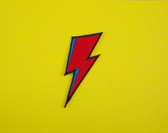 David Bowie Inspired Lightning Bolt Iron On Patch Embroidery Sewing Customise Denim Cotton Glam Aladdin Sane Ziggy Stardust '80s Punk Rock