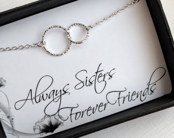 Sterling Silver Sister Bracelet, Sterling Silver Two Entwined Circles Bracelet, Eternity Bracelet, Karma Bracelet, Sisters bracelet