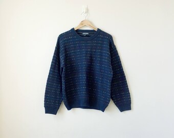 80s Knit Dot Rainbow Striped Sweater - 80s Sweater Vintage Sweater 80s Clothing - Grandpa Sweater - Cosby Sweater Rainbow Sweater - Men's M
