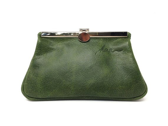 green leather pouch, her leather bag green