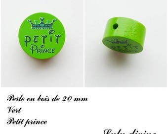20 mm wooden bead, Pearl flat, little prince: Green / Navy Blue