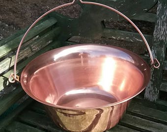 Hanging copper cauldron - Pot preserve - jam pan - French cookware - Kitchen bowl - Vintage bakeware - Villedieu - Handmade - stockpot craft