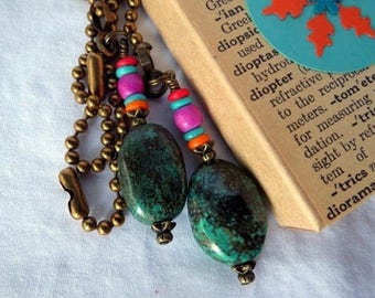Chain Pull Pair for Ceiling Fan or Lamp Southwestern Style with Turquoise Nugget