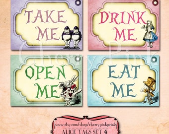 Alice in Wonderland Tags, party decorations, perfect labels and craft supply