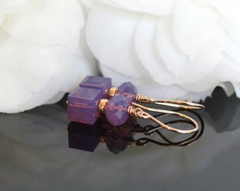 Swarovski crystal drop earrings, Swarovski cyclamen opal crystal dangle earrings, Swarovski purple jewelry, purple earrings, Spring earrings