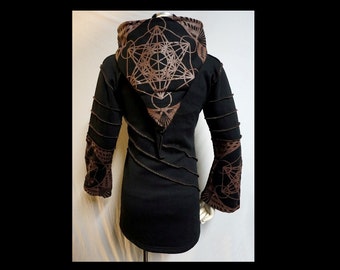 Long Jacket with pointed hood- Brown print